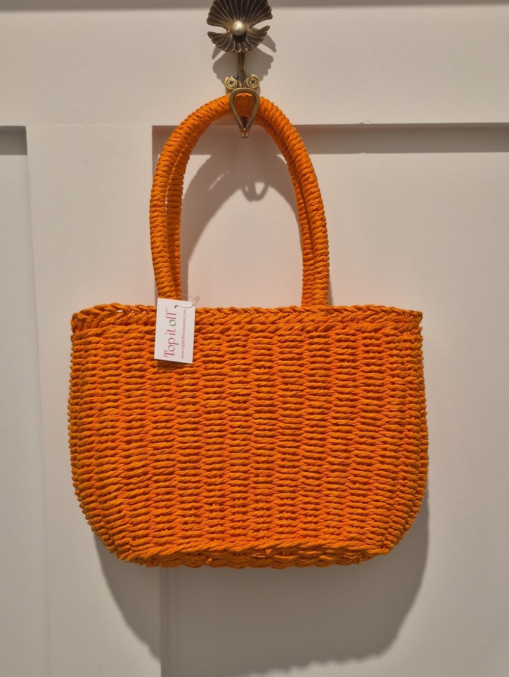 NWT Orange Woven Tote Bag With Drawstring Closure